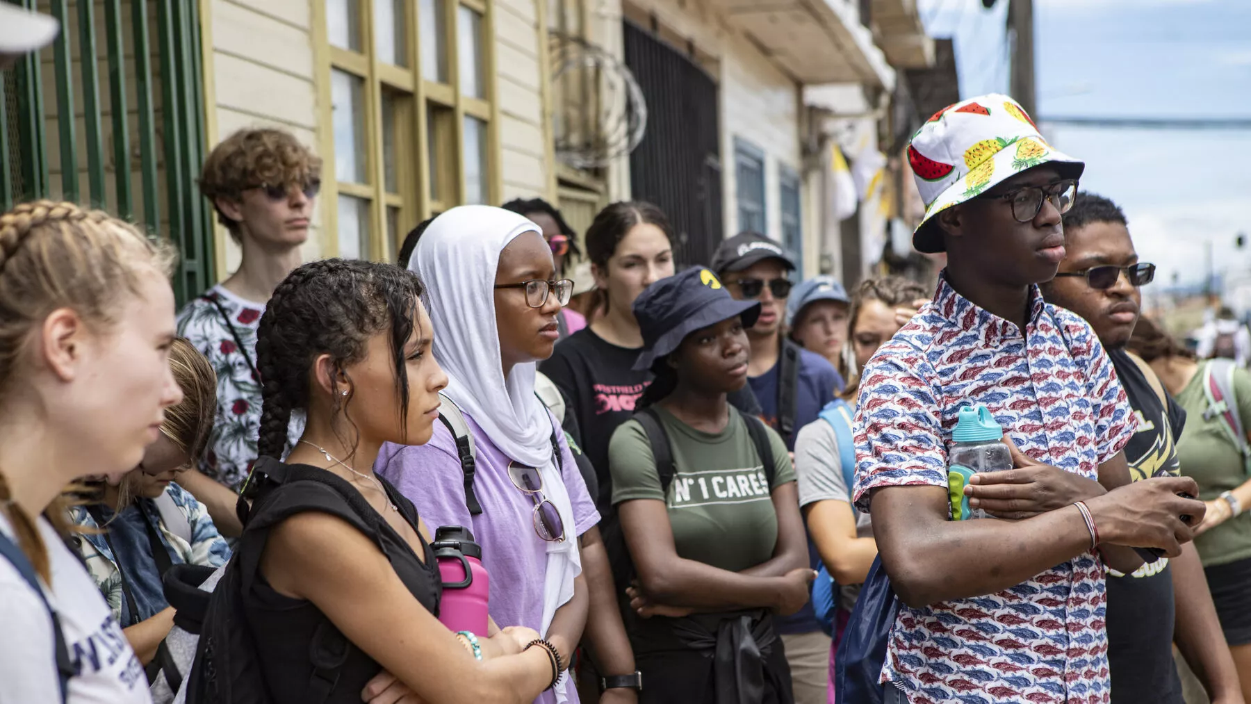 Group of students looking at something off camera